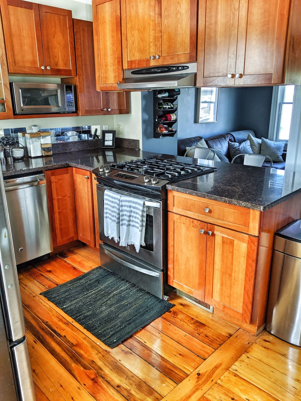 Kitchen includes stainless steel appliances and gas stove