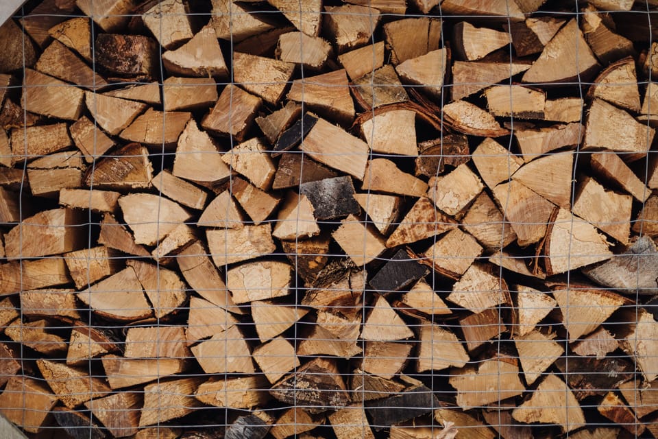 Loads of kiln-dried wood for the beautiful cobblestone fireplaces.