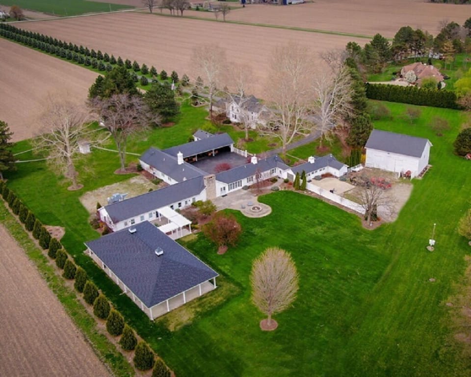 Aerial view of Millsite Lodge.  The Homestead located top center of photo.