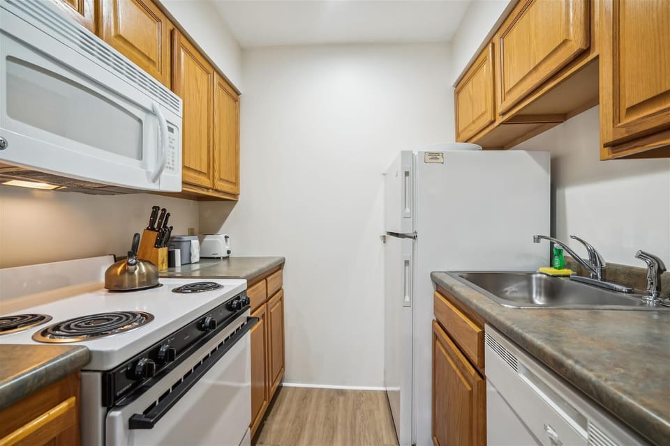 If you prefer to eat in, enjoy the full sized kitchen with all the essentials.