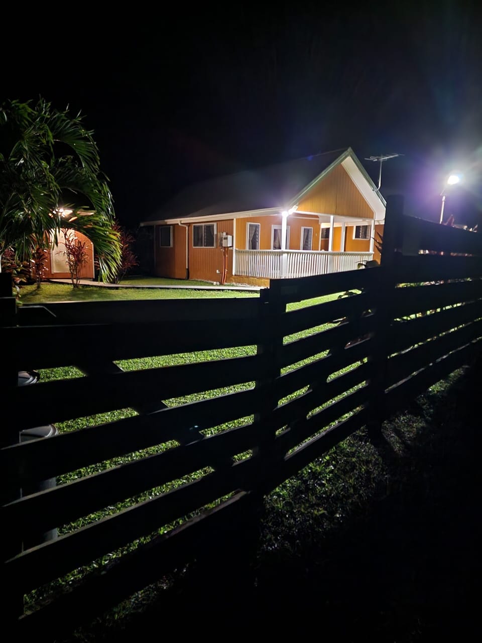 Night view of the property. 