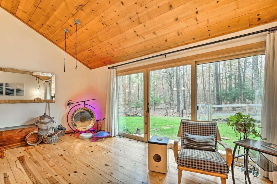 Yoga & meditation space with mats, cushions, bolsters, blocks and blankets