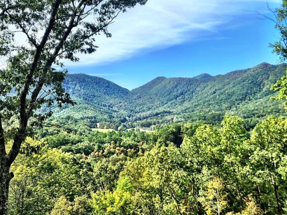 view of Smokies from deck