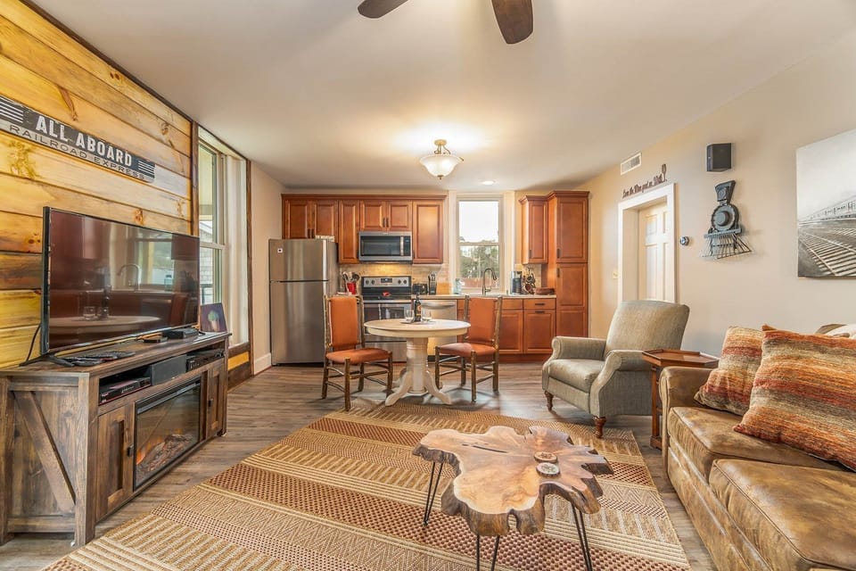 Unit B living room and kitchen