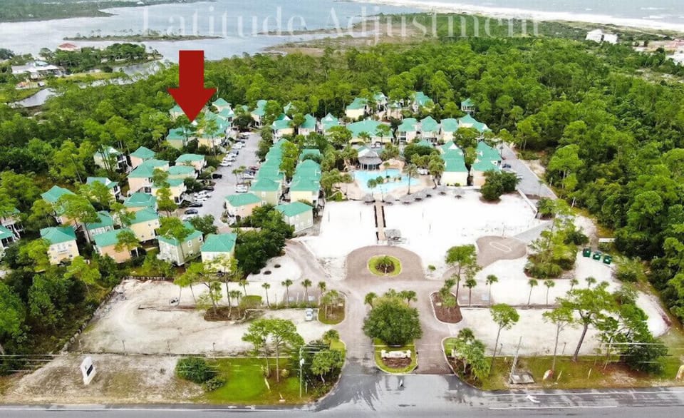 Aerial view, the red arrow shows the location of "Latitude Adjustment"