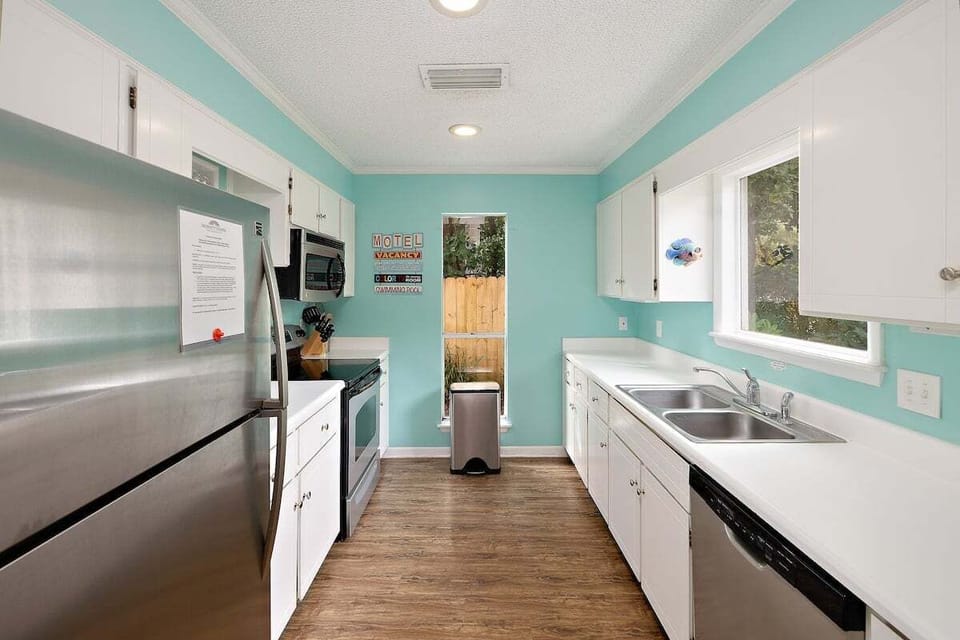 Modern kitchen with stainless steel appliances