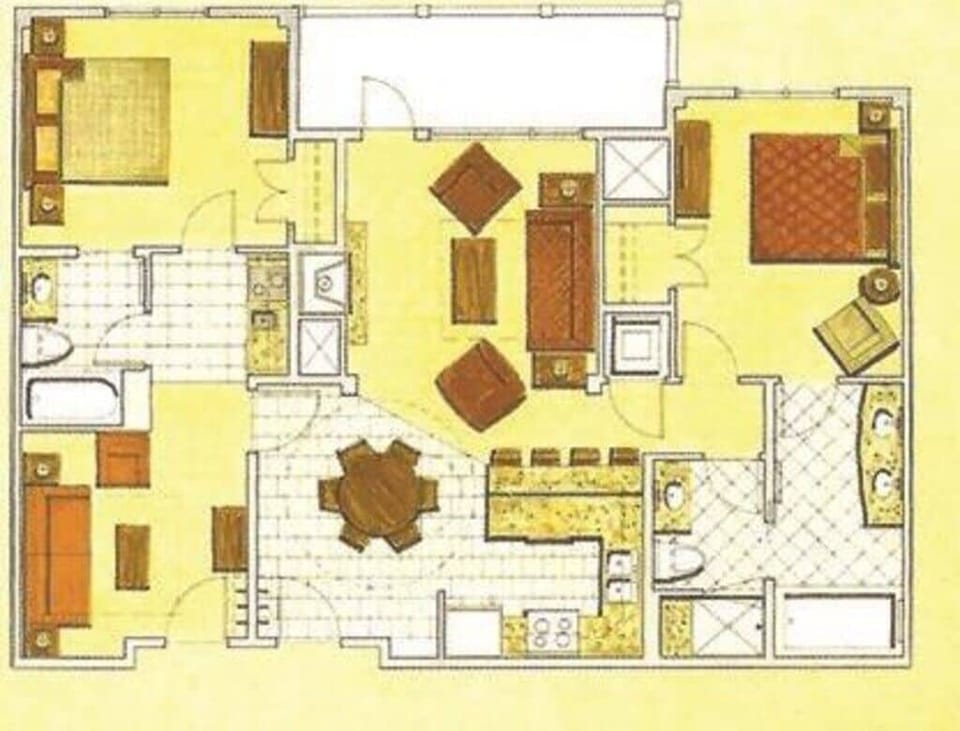 room layout of a 2 bedroom 2 bath unit sleeps 8
