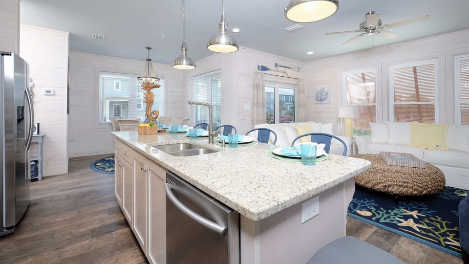 Huge island and beach views through the window!  Breakfast bar seating!