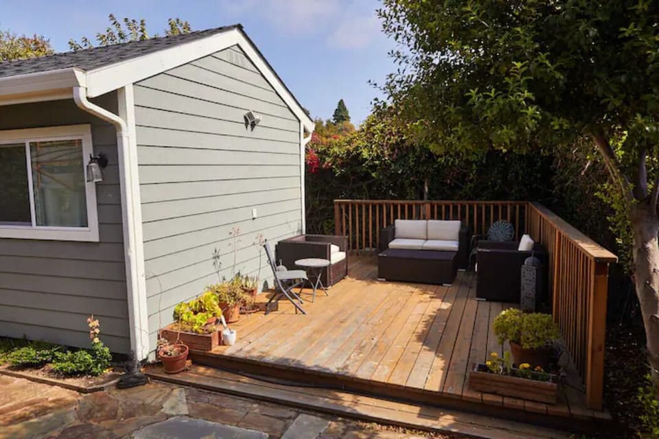 deck attached to the cottage (occasionally shared with main house)