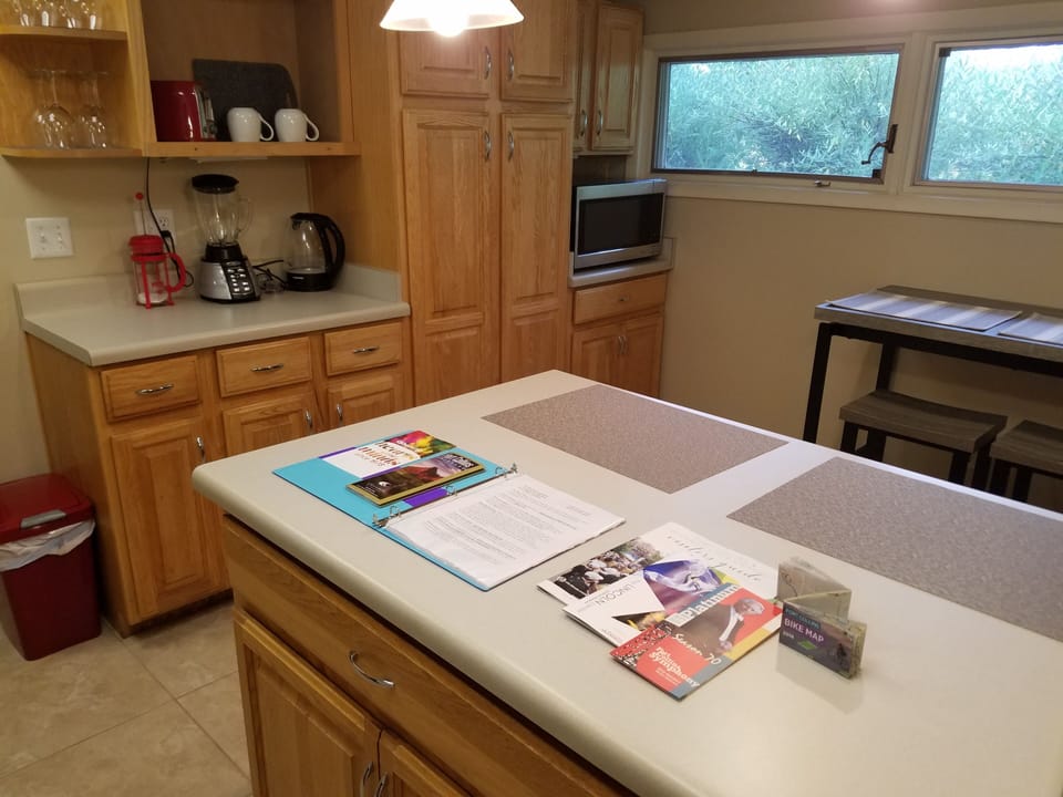 Kitchen with Large microwave oven and more