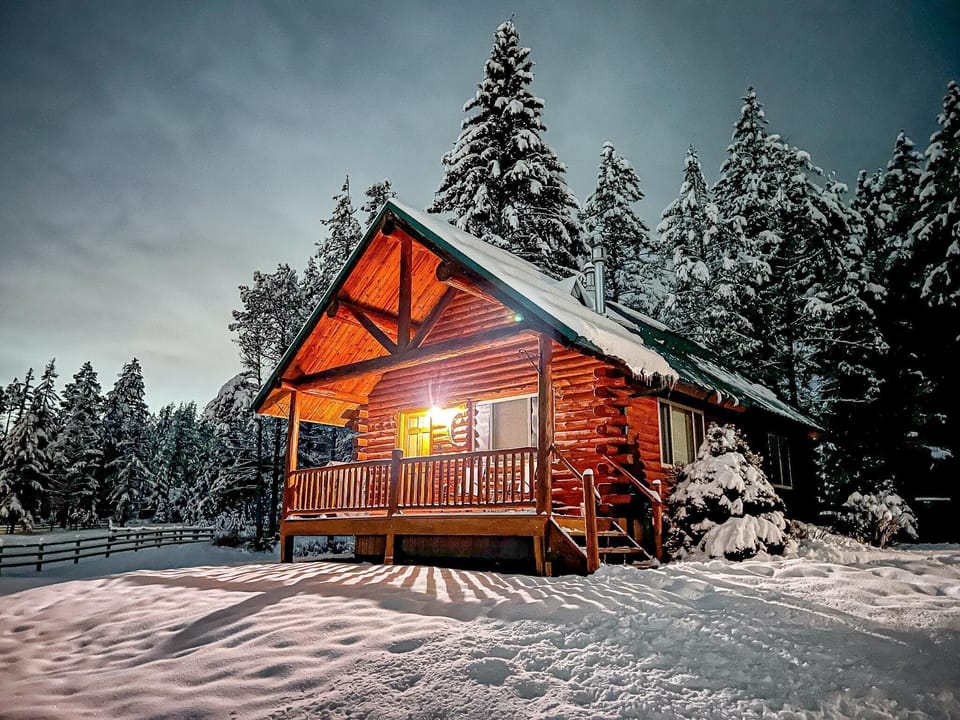 Front of cabin in winter