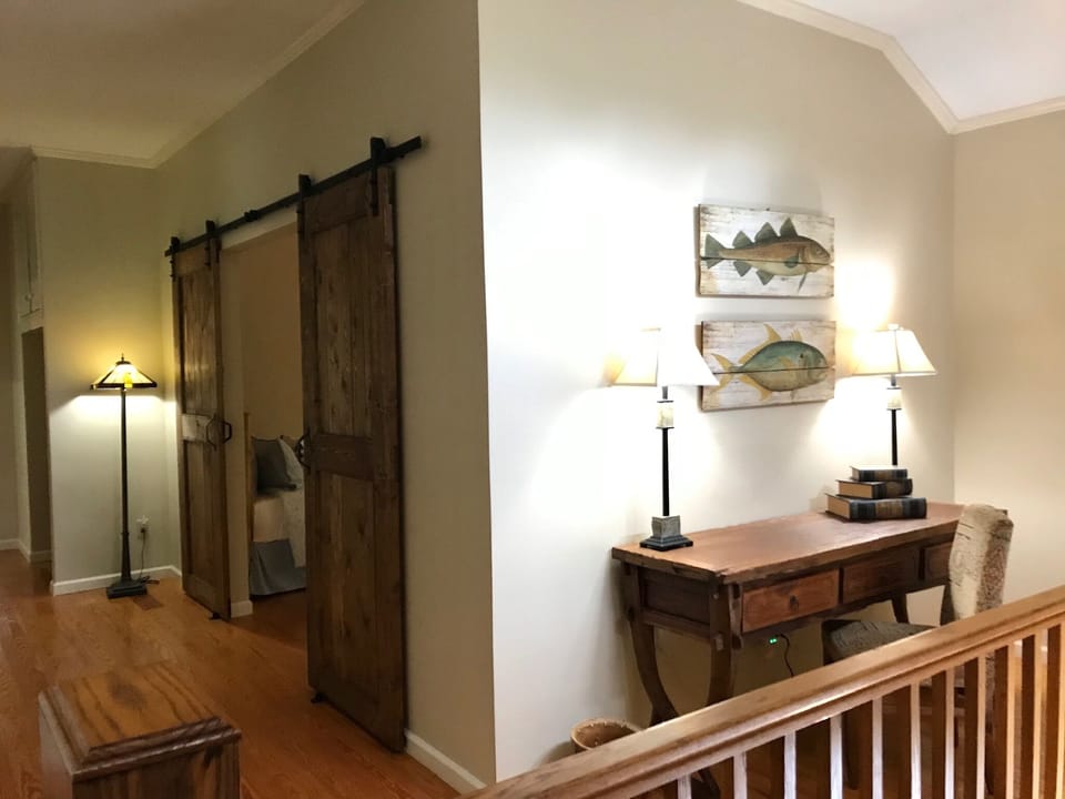 The desk at the upstairs landing is the perfect spot for work (if you must!)