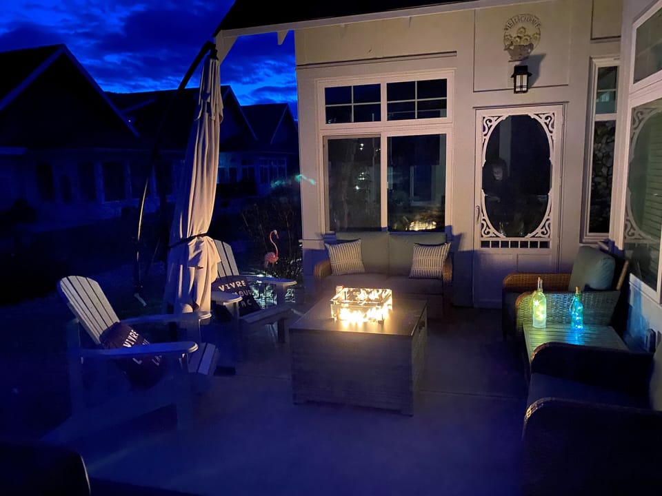 A summer night on the open air patio. 
