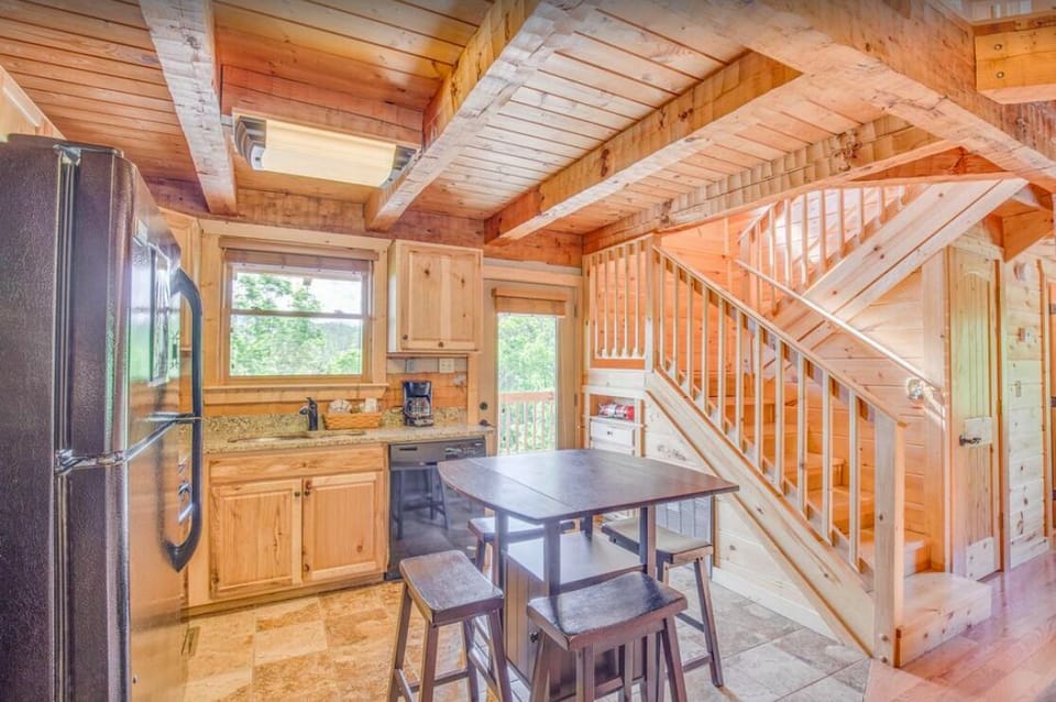 Beams above roughly hewn give character to the place.