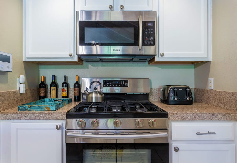 View of Gas Oven and built- in microwave