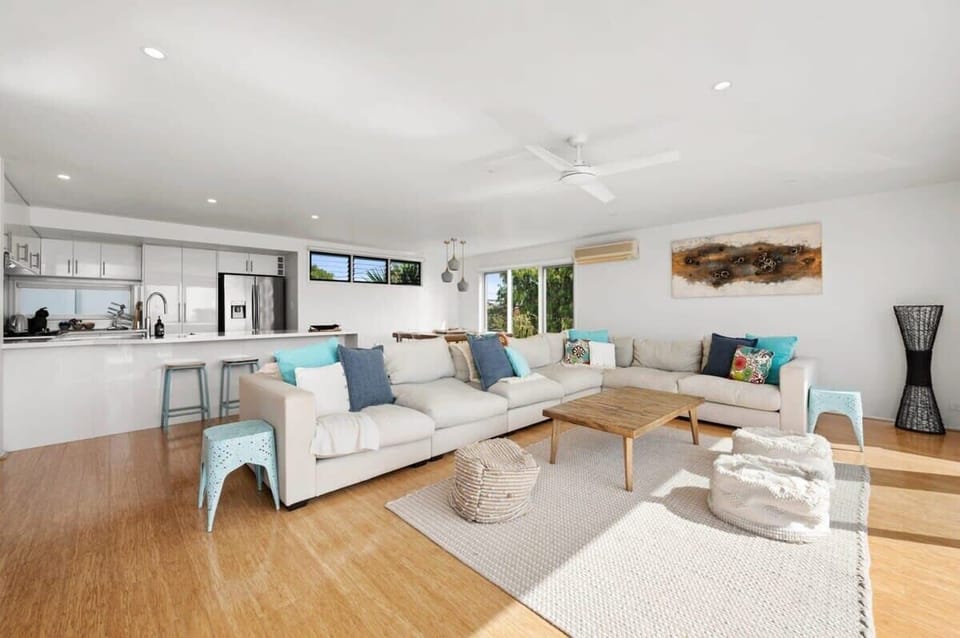 Sunlit, spacious and beautifully styled living, dining and kitchen