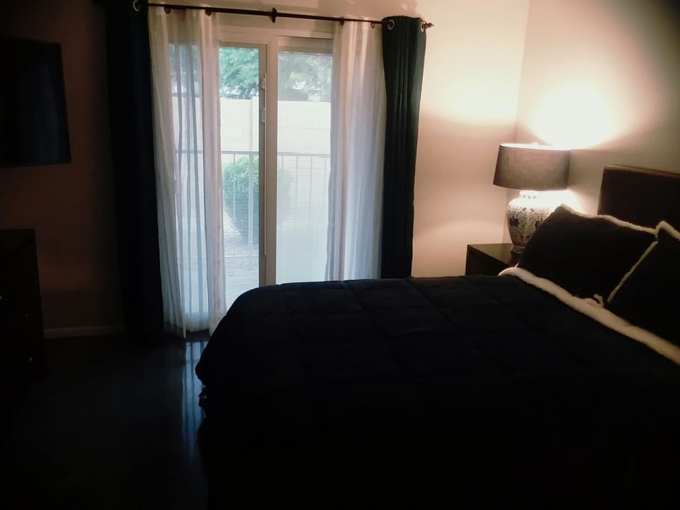 plenty of privacy w between the glass blinds, sheers,  curtains