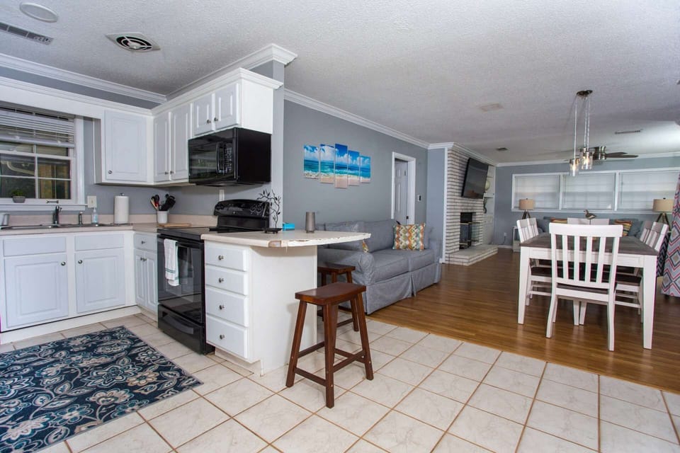 Open concept kitchen/living area.