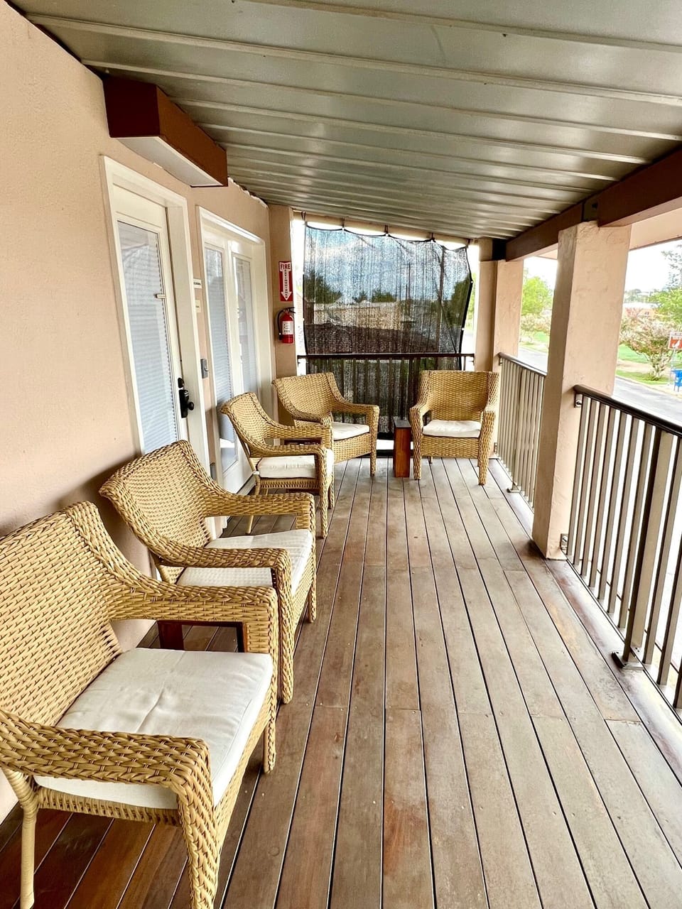 Relax on the Marfa House front balcony, available to all guests
