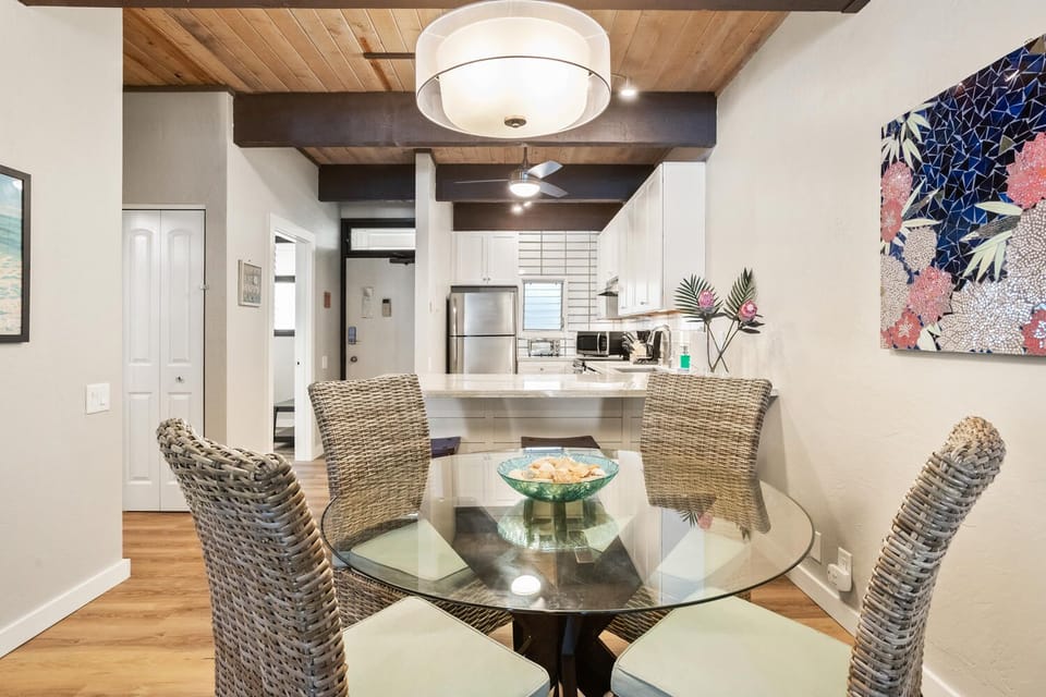 Dining table and kitchen