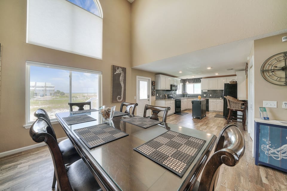 Dining area with water views