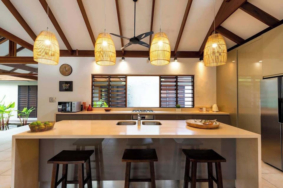 Large  bench and well equipped kitchen for those culinary masters keen to whip up something special.