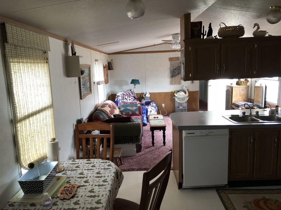 kitchen and living room
