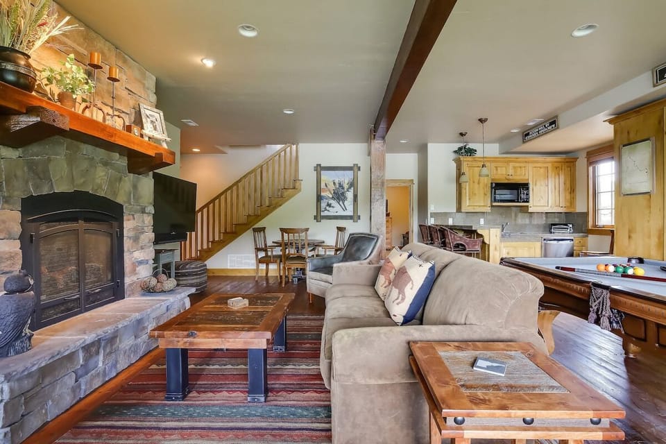 Gather together by the fireplace, then play and snack nearby.