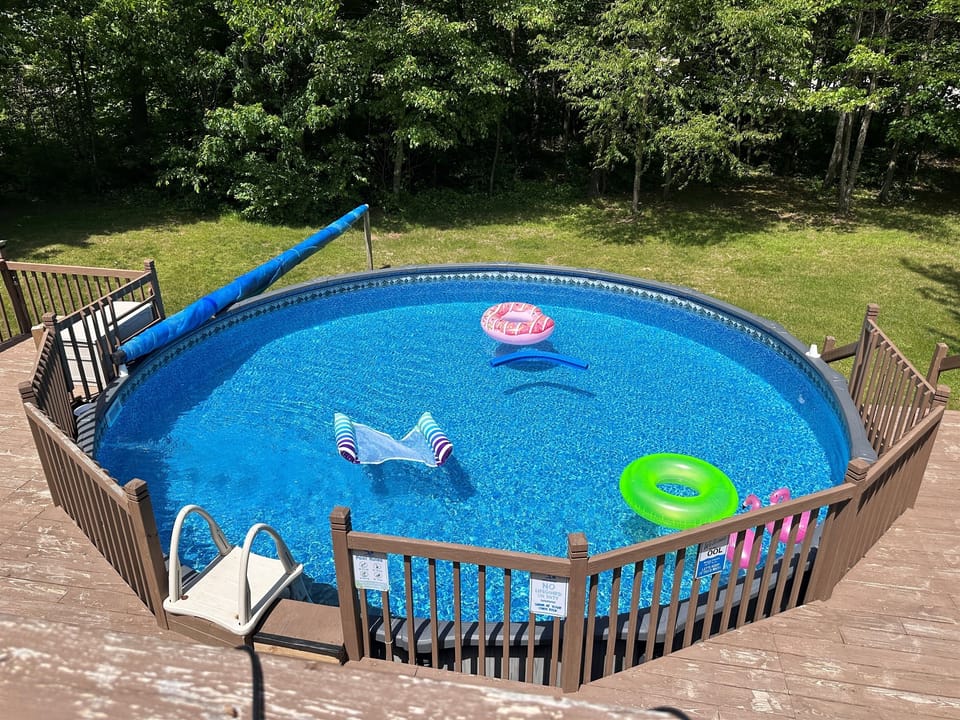 24' above ground heated pool, open from Memorial Day to Labor Day