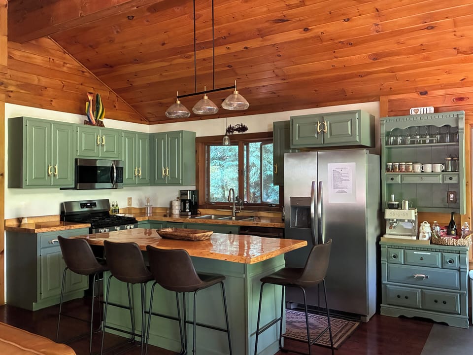 Fully stocked kitchen with barista bar, pots, dishes. Everything you need. 
