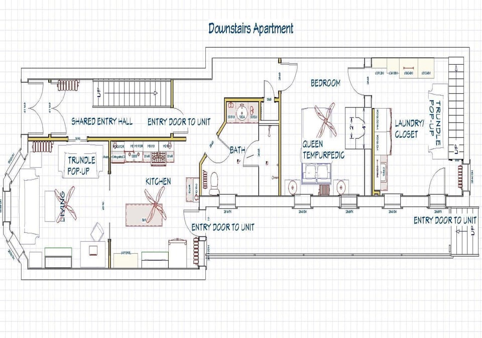 Downstairs floor plan of the row house.
