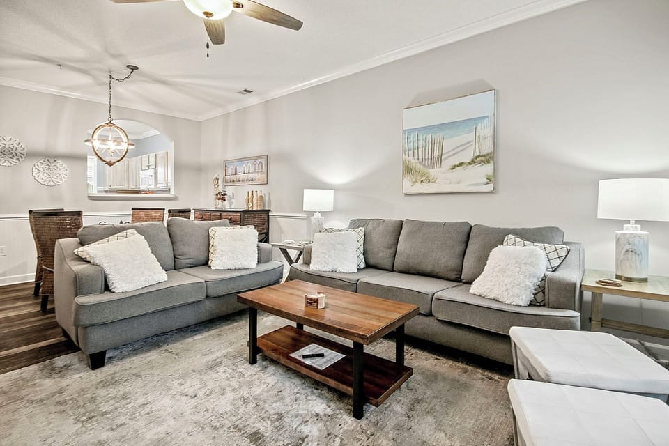 Spacious seating in the main living area; bright and airy