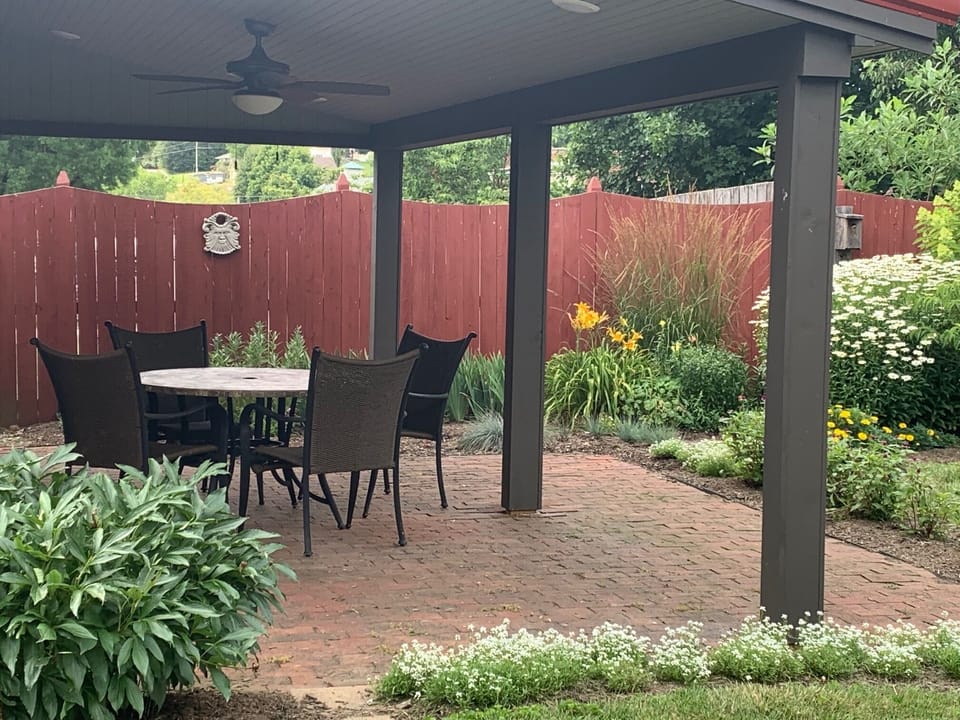 Garden patio with fans and lighting