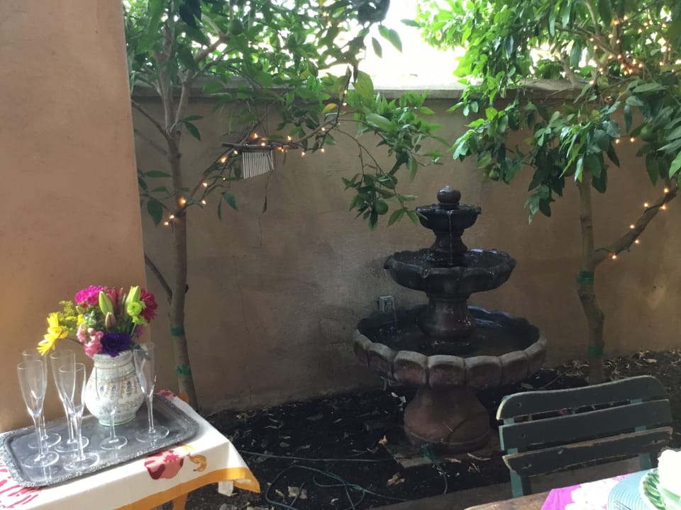 French garden with a delightful fountain. 