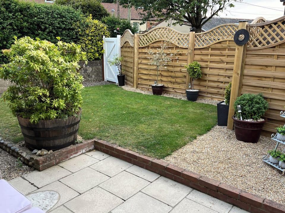 front garden area view from the front door.  Parker area beyond this. 