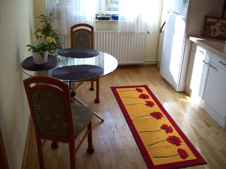 the dining table in the kitchen