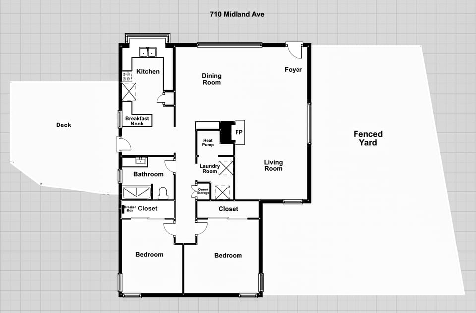 Floor plan, home has fire extinguisher, smoke and co2 detectors