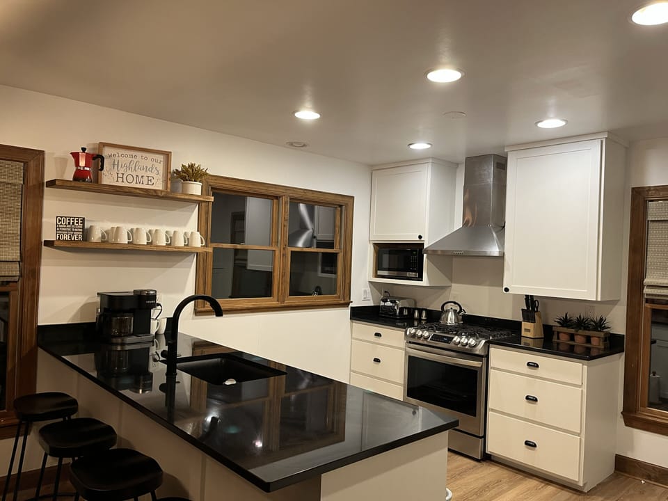 Fully stocked kitchen for all your cooking needs.
