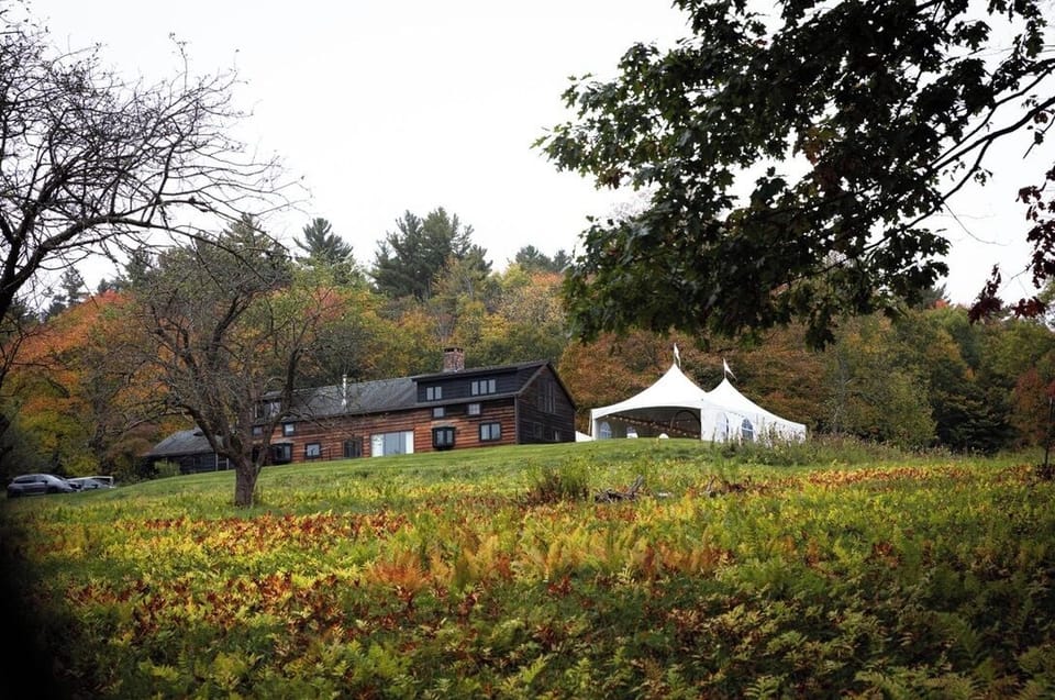 Exterior from apple orchard
 (Tent placed for a wedding)