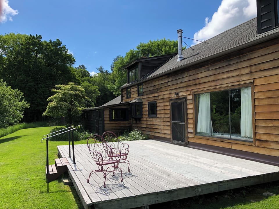 Deck facing apple orchard
