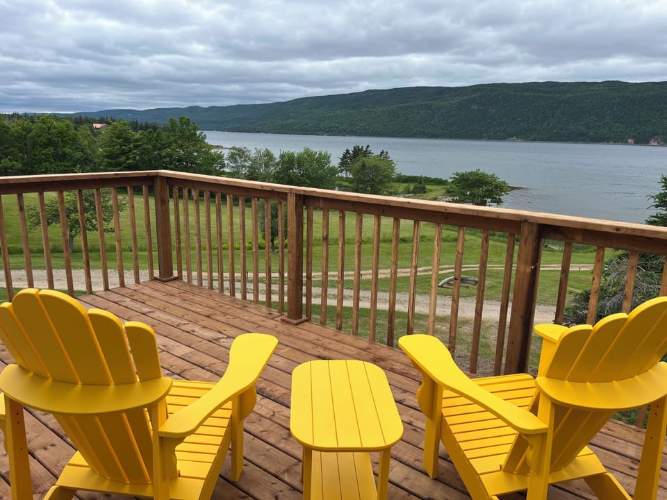 New large deck overlooking the Bras d’ Or lake, the largest inland sea.