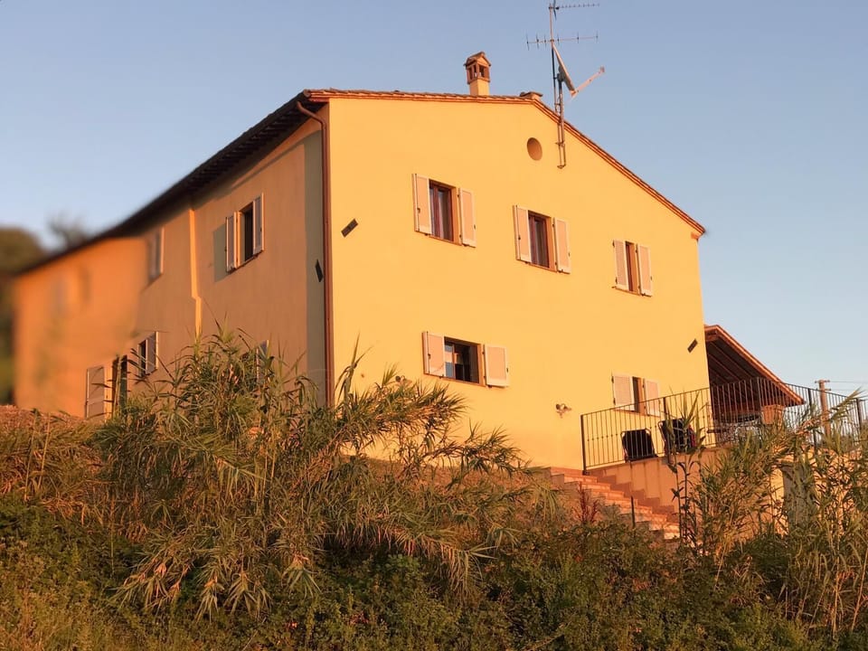 view of the Villa and pool from below