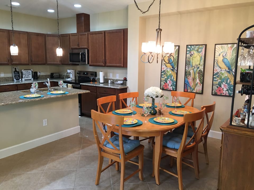6-8 person dining in main room and patio.  All needed utensils provided.  