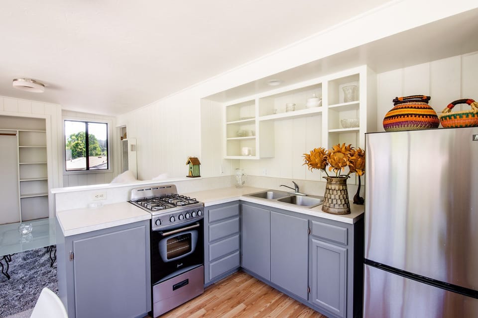 full kitchen upstairs studio bedroom