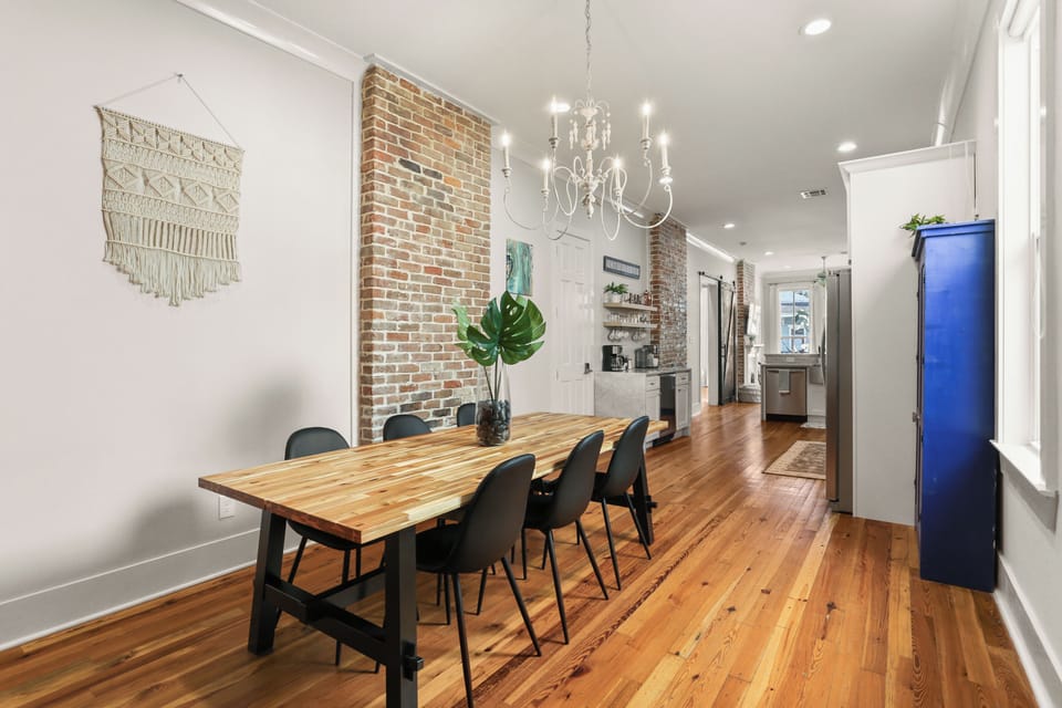 Dining room with large dining wood table perfect for a meal