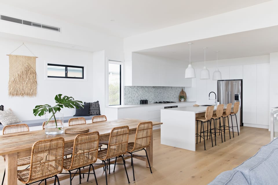 Open plan kitchen and living room. Enough seating for 12