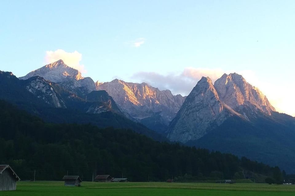 View of the Alpspitze with the highest mountain of Germany the Zugspitze