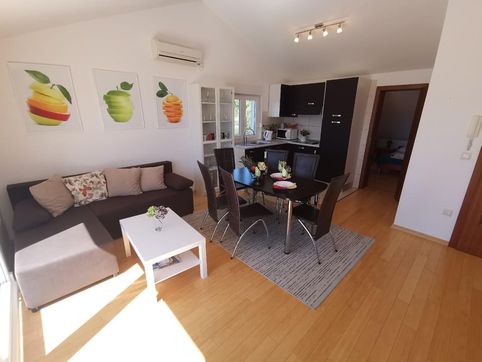 Balcony. Living room + kitchen