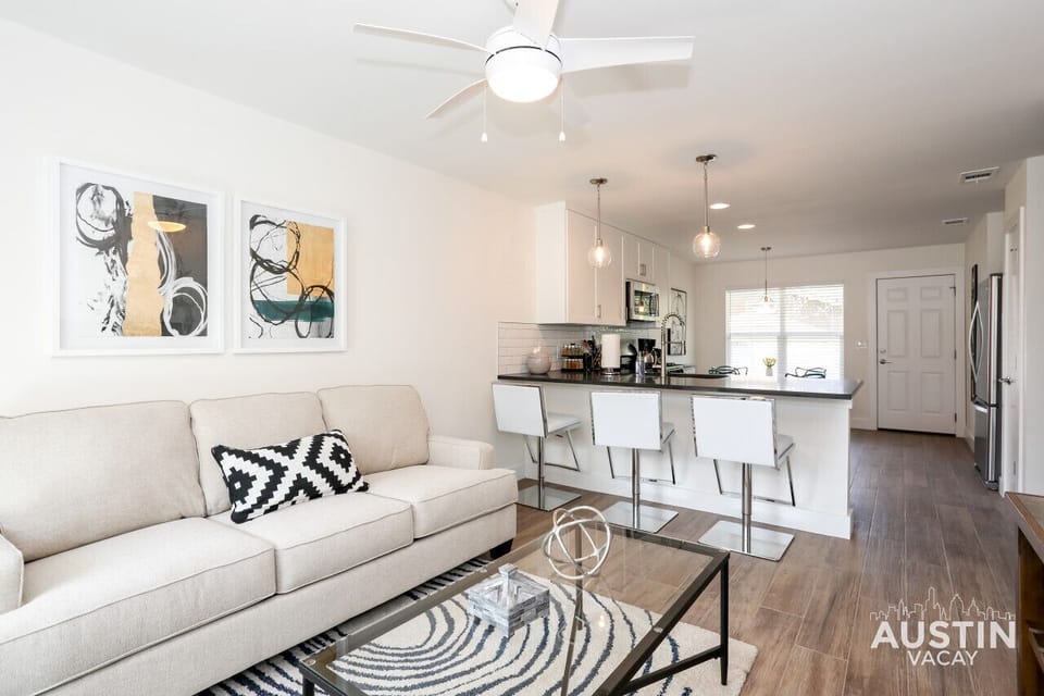 Living room with sleeper sofa and smart TV