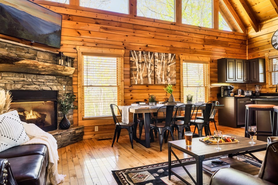 A glimpse of the dining area is visible from the living room.